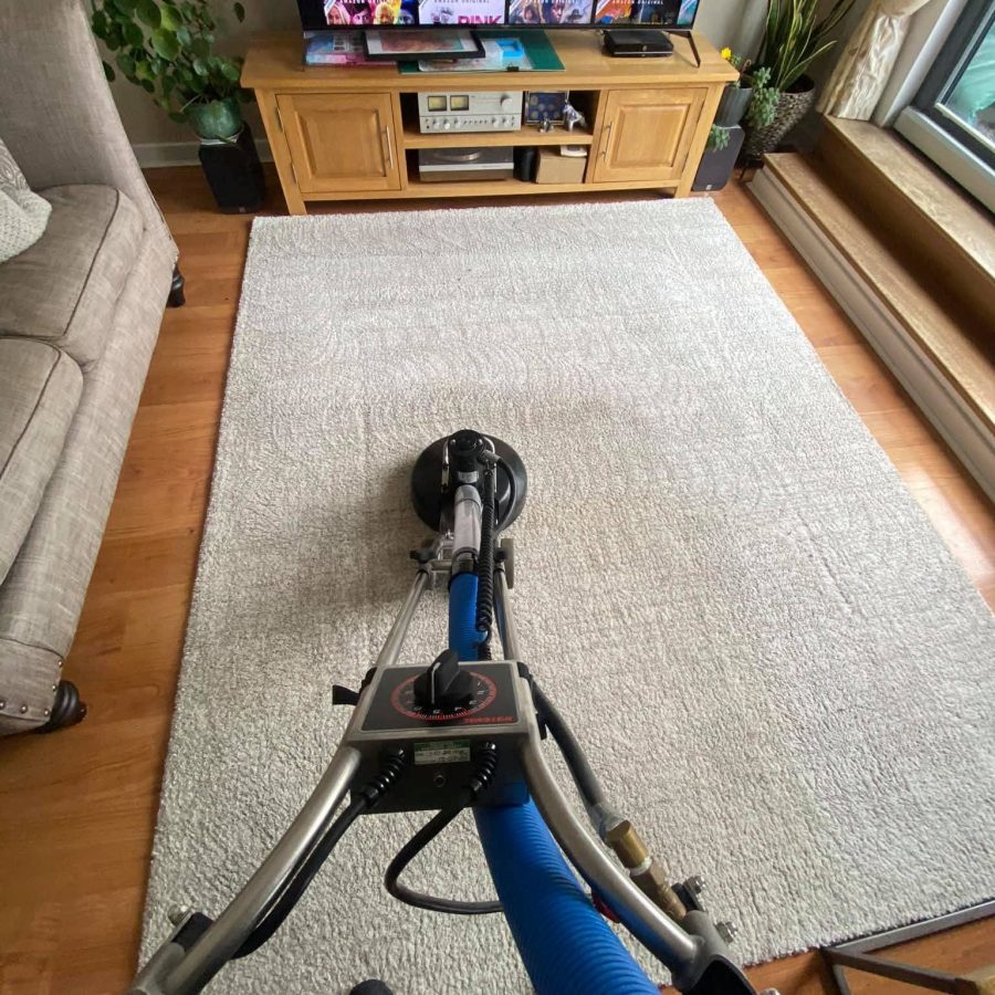 Professional carpet cleaning on staircase area